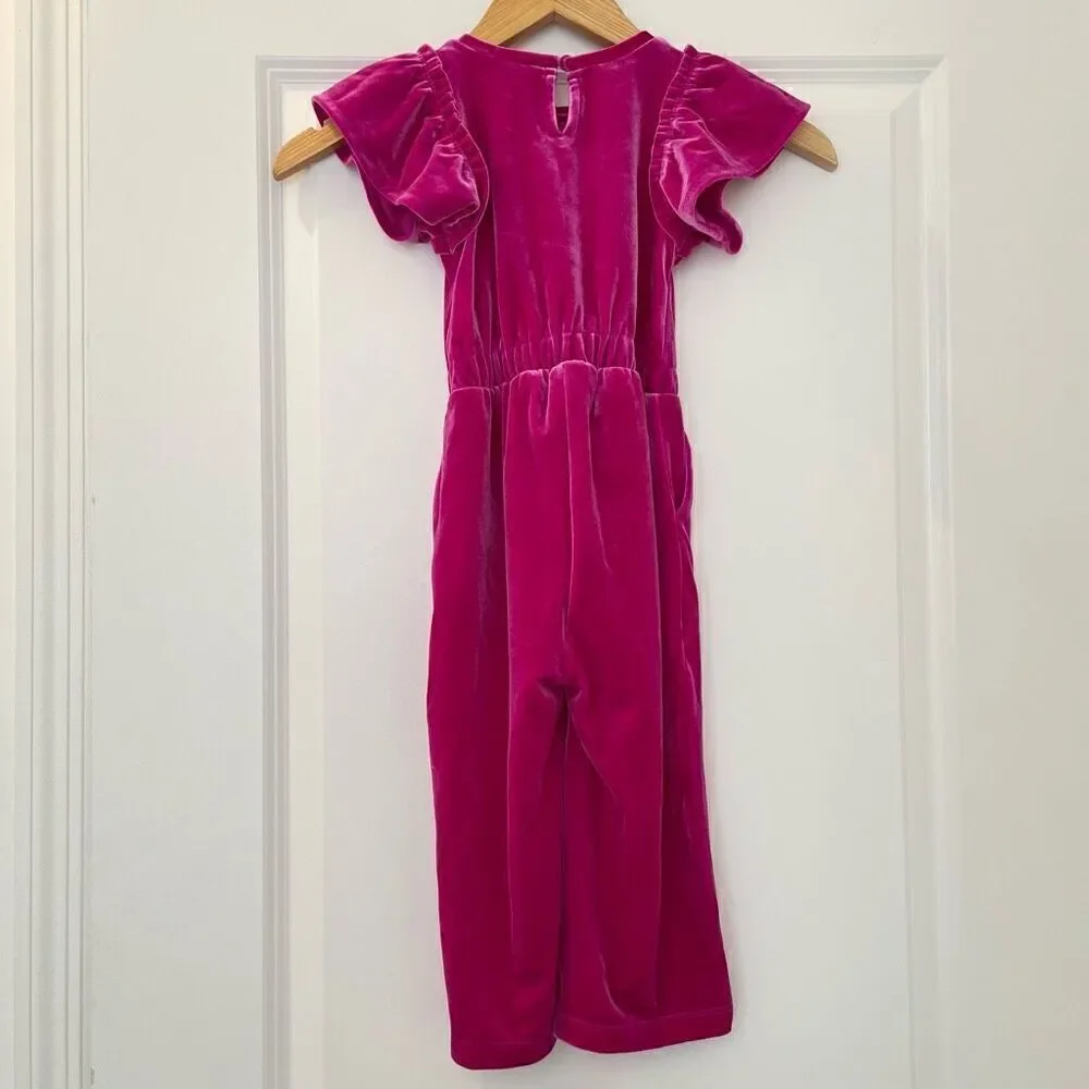 Crewcuts Bright Fuschia Pink Velour Jumpsuit Size 2